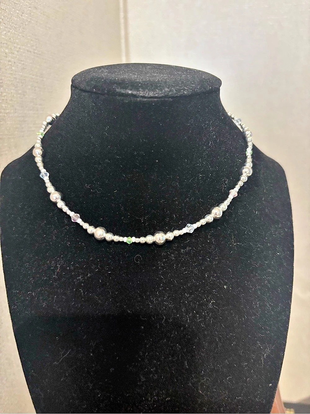 Handmade Beaded Necklace w/ silver plated beads